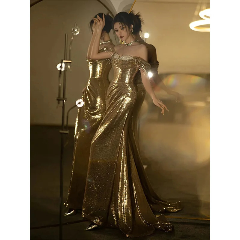Elegant Backless Maxi Dress for Women Gown Summer Golden Womens Sequined Sleeveless Club Party Dress Vestido Evening Dresses 241202