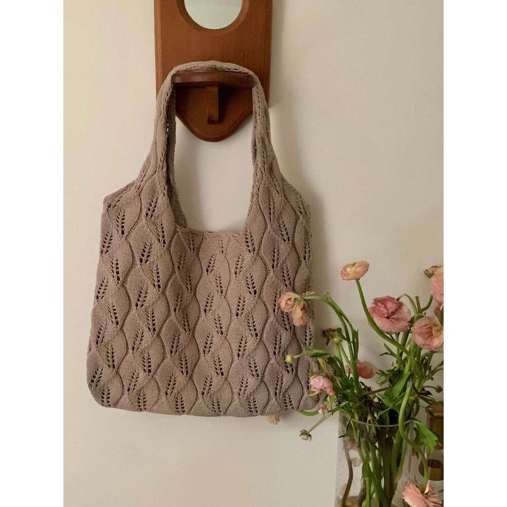 Knitted Woven Large Capacity Tote Crossbody Underarm Bag, Bags, Retro Hollowed Out Women's Shoulder Bag B2