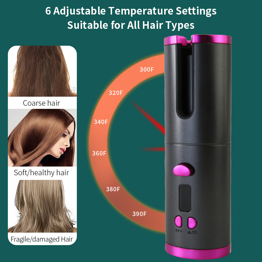 Hair Wavy Curlers Wireless Styg Tools Automatic Rotary Design Crimper Professional Rotating Looper Crimping Battery Charging