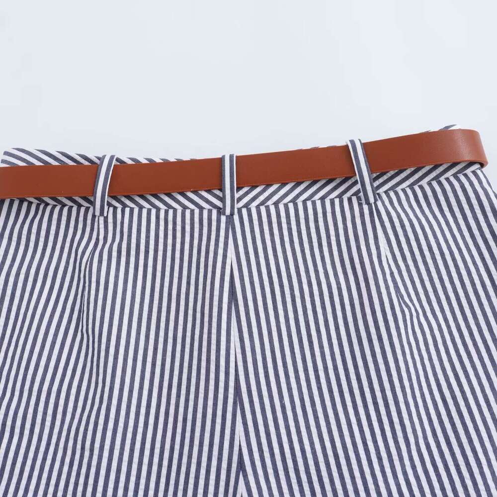 Summer European American Women's Street with Belt and Striped Skirts W025 1053 2024 New Casual Fashion Trendy Clothing