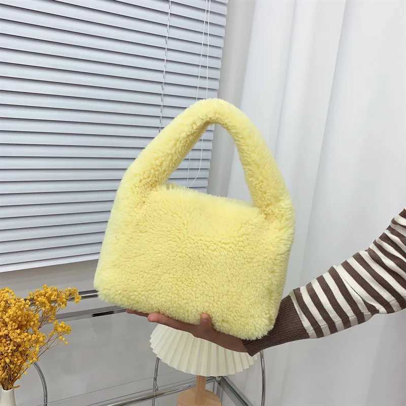 Winter New Lamb Wool Small Bag Fashion Knotted Faux Fur HandBag Women's Furry Short Handle Clutch Soft Plush Warm Bag