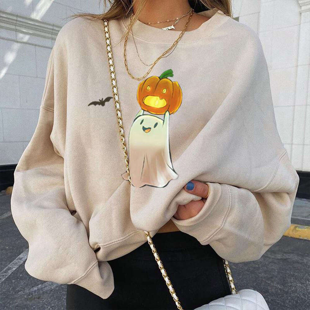 2024 autumn and winter new Korean round neck Halloween top long sleeved fashionable 3D printed casual sweatshirt