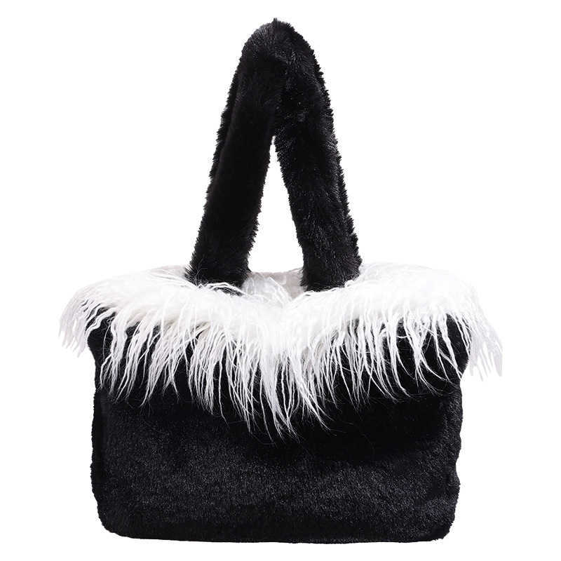 Shoulder bag, plush bag, large capacity tote bag, fashionable and simple Japanese and Korean new trendy style, armpit bag, hand-held 241202