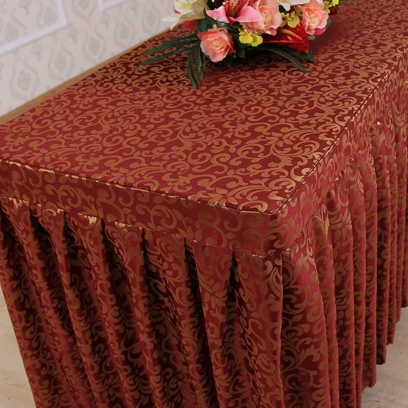 Thickened Jacquard Table Cover Conference Wedding Banquet Pleated Skirt Hem Tablecloth Hotel Anti Slip Dustproof Desktop 19.9