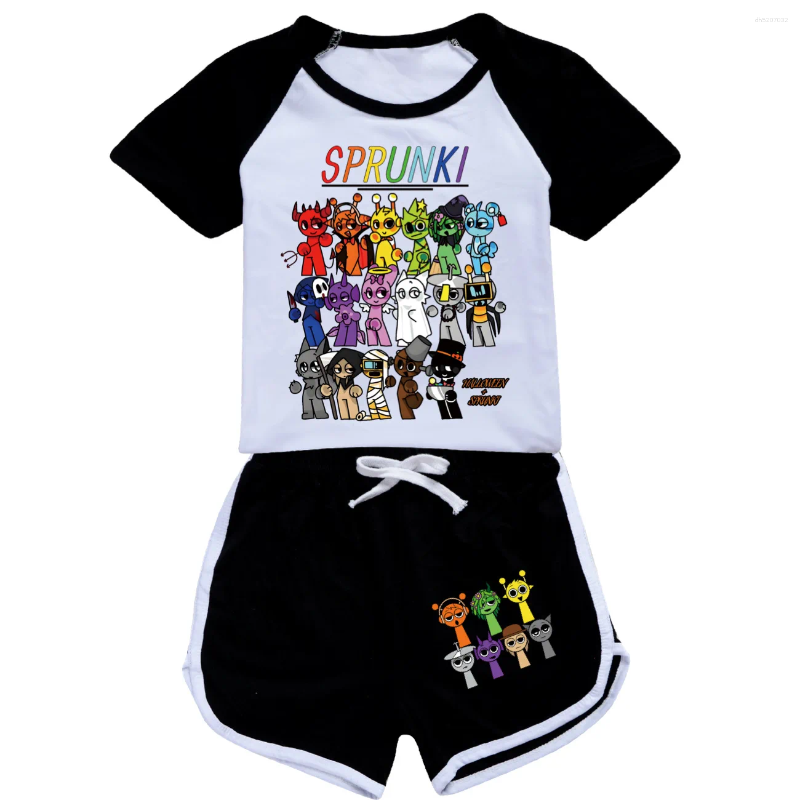 Clothing Sets Funny Sprunki Graphic T Shirt Kids Cartoon Printed T-shirt Shorts 2pcs Set Toddler Girls Sportsuits Boys Streetwear3999