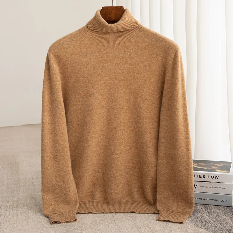 Mens Turtleneck 100% Merino Wool Sweater Mens 2024 Autumn/Winter Large Loose Knitted Sweater Keep Warm Top Mens Parachute 241202