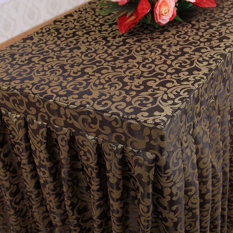 Thickened Jacquard Table Cover Conference Wedding Banquet Pleated Skirt Hem Tablecloth Hotel Anti Slip Dustproof Desktop 19.9