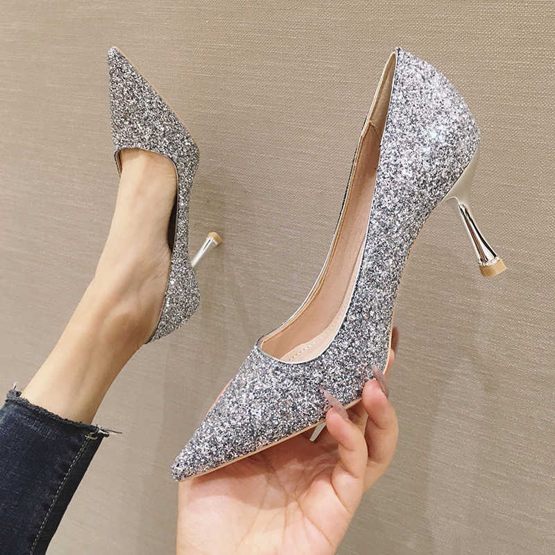 Wedding Shoes Banquet New High Heels Crystal Glitter Medium Short Heel Thin Heel Diamond 3cm5cm7cm