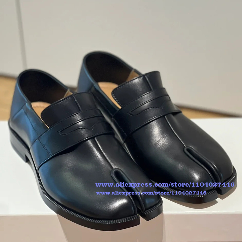 Tabi Split Toe Slip-On Loafers Men's Single Black Leather Soft Soles Brand Flats Casual Men Shoes