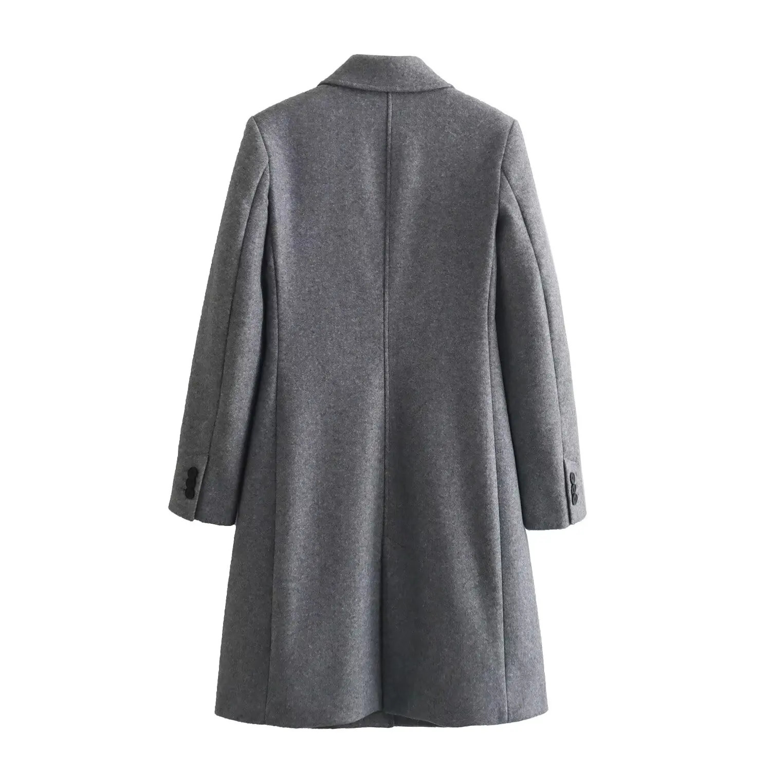 TRAF Women 2024 Autumn Fashion Tongle Style Slim Fit Long Casual Coat Chic Lapel Button Sleeve Outerwear Mujer 241121