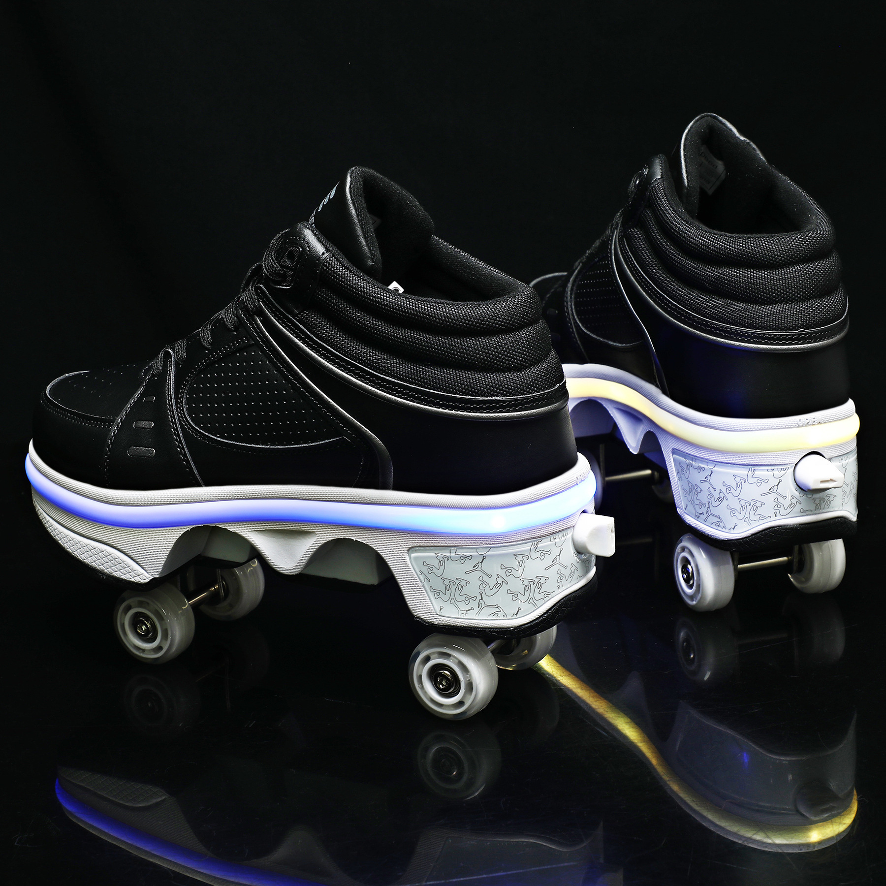 Deform Wheel Double Row Sneakers 4 Wheels Breathable Skates Shoes Walking Invisible Pulley Deformation Roller