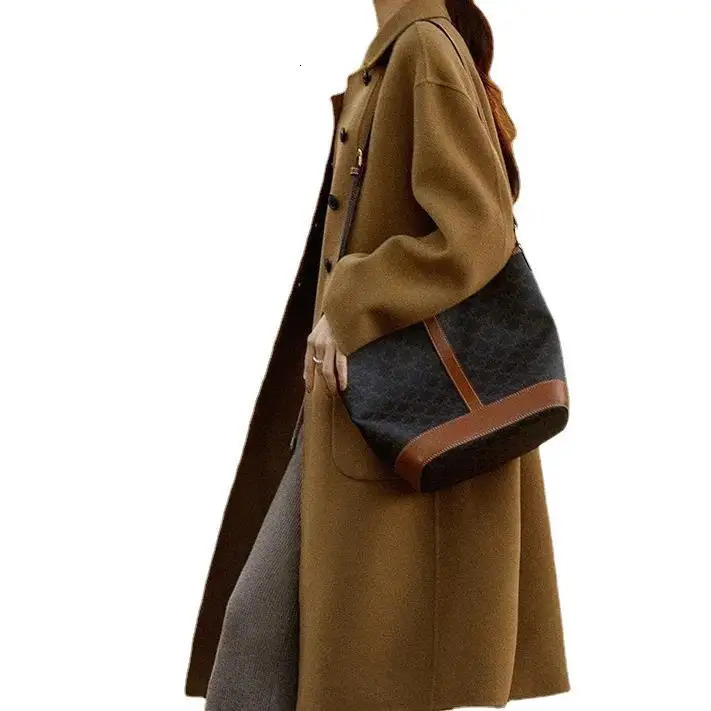 Large size womens wool coat medium and long 2024 autumn winter loose woolen 241121