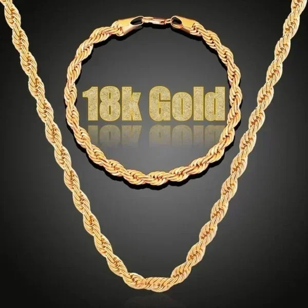3mm Plated Gold alloy Necklace Fried Dough Twist Chain necklace Hip-hop Twisted Rope Cuban Lovers Party High-end Jewelry Gifts