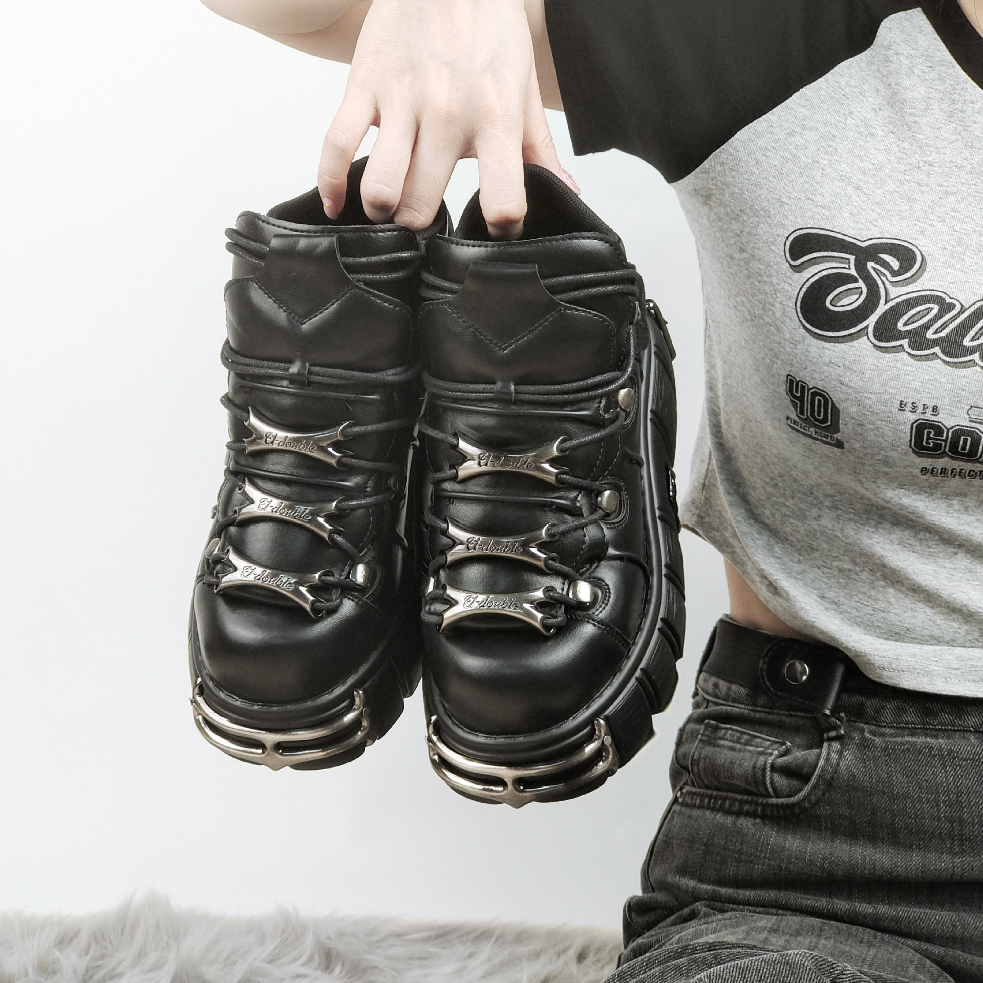 Punk Sneakers 30dec Rock 7cm Platform Woman Creepers Female Casual Flats Metal Decoration Thick Bottom Women Tennis Shoes