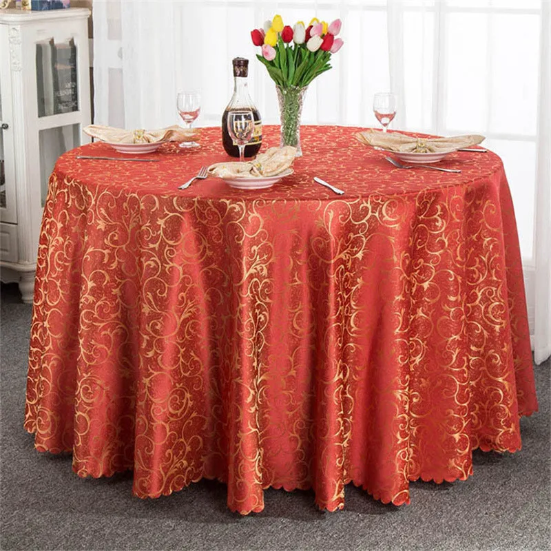 Luxury Red Round Hotel Dining Tablecloth Square Golden Floral Wedding Table Skirt Cover Decoration Party Restaurant Table Cloth 30