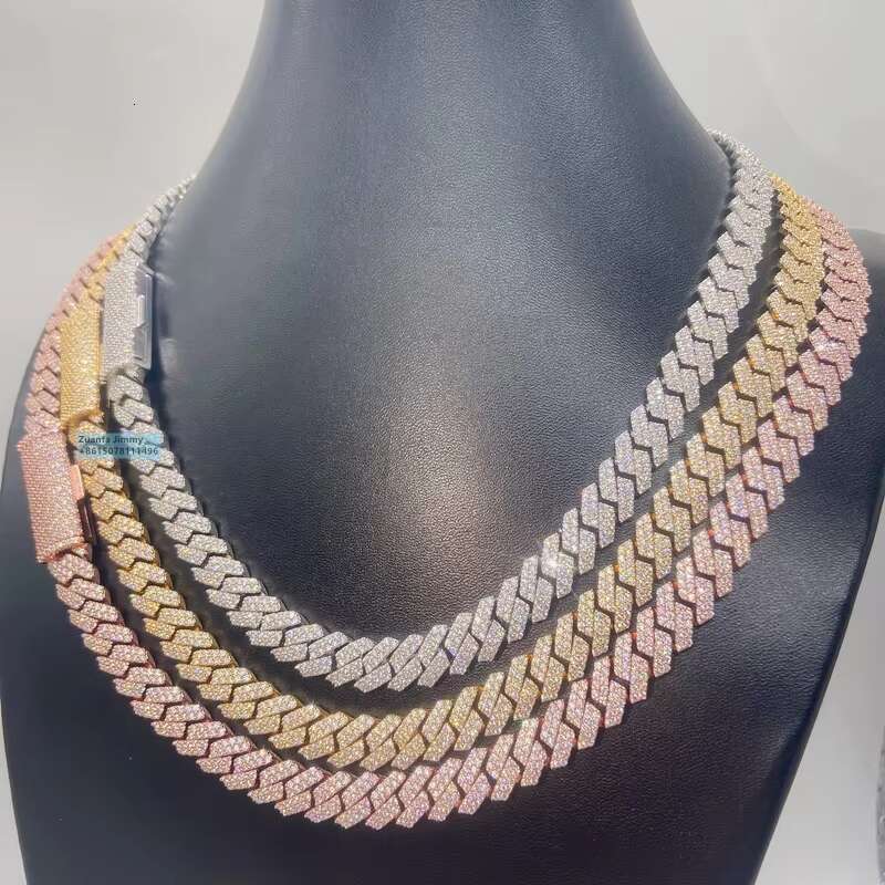 Custom Made Solid Sier 10Mm Width Fashion Jewelry S Pass Dia Tester Moissanite Cuban Chain Necklace