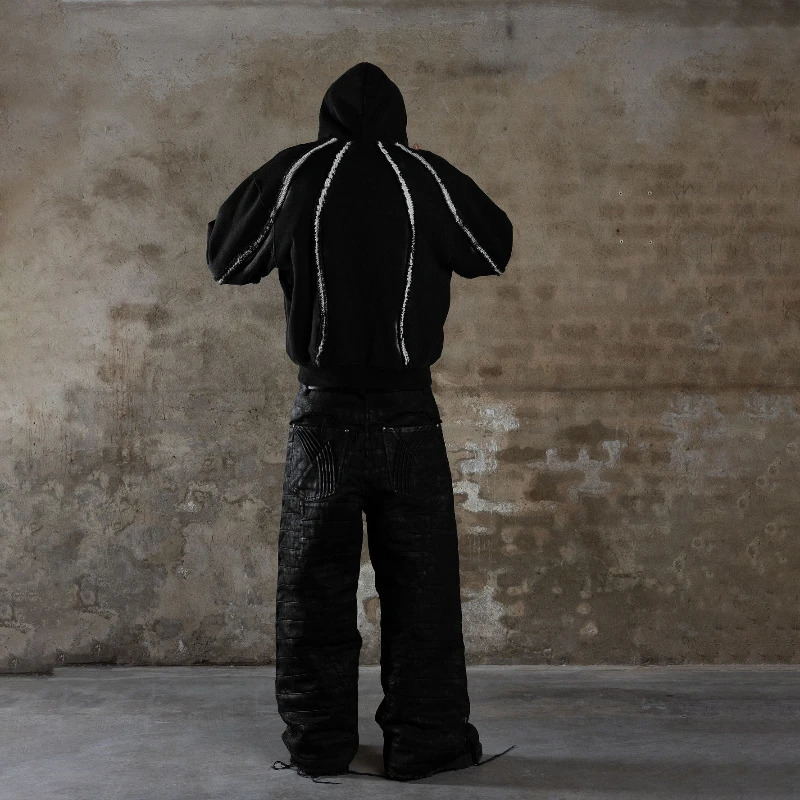 Y2K Garden Zipper Hoodie Creative Stripe Structure Splicing Street Clothing Retro Gothic Neutral Style Large Casual High Street Zipper 241202