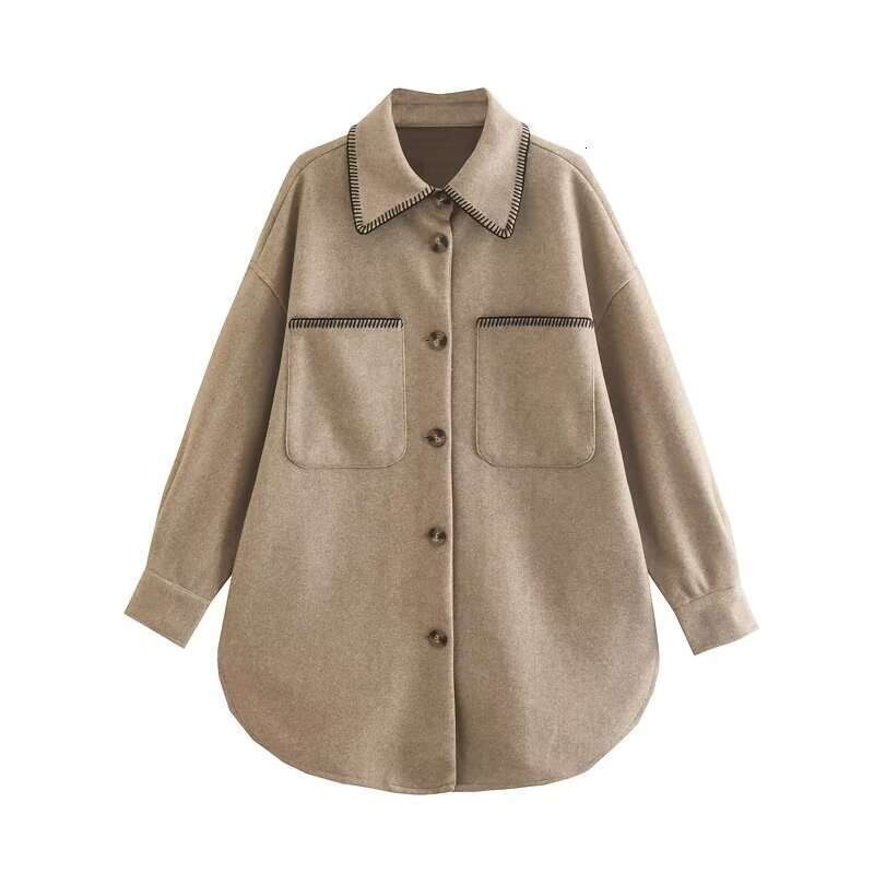 Winter Product European and American Women's Wear Urban Color Contrast Thread Decoration Loose Woolen Coat w025 9001 2024 New Leisure Fashion Tre