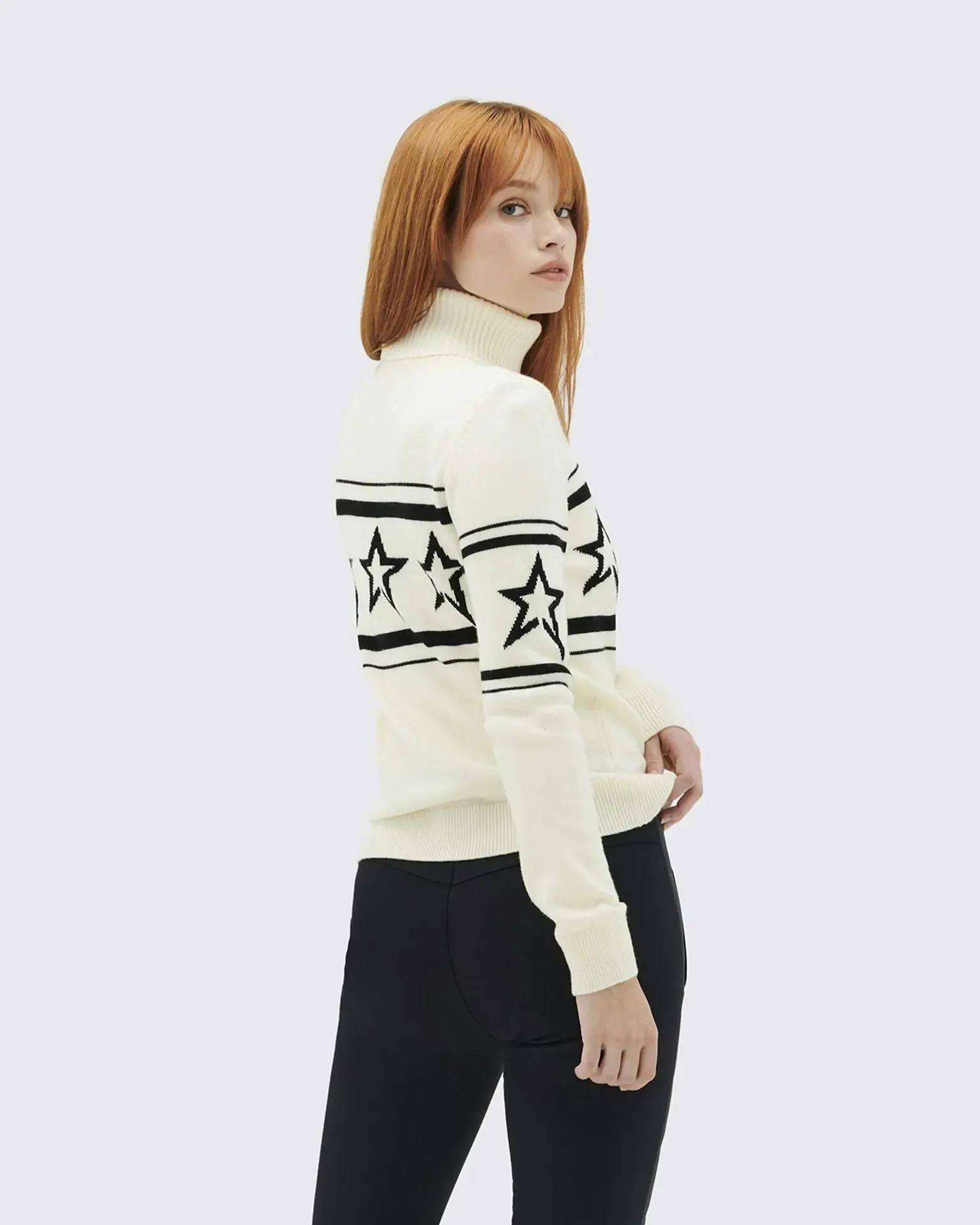High end turtleneck sweaters for European and American women featuring a star stitched pattern for warmth and knitting 241202