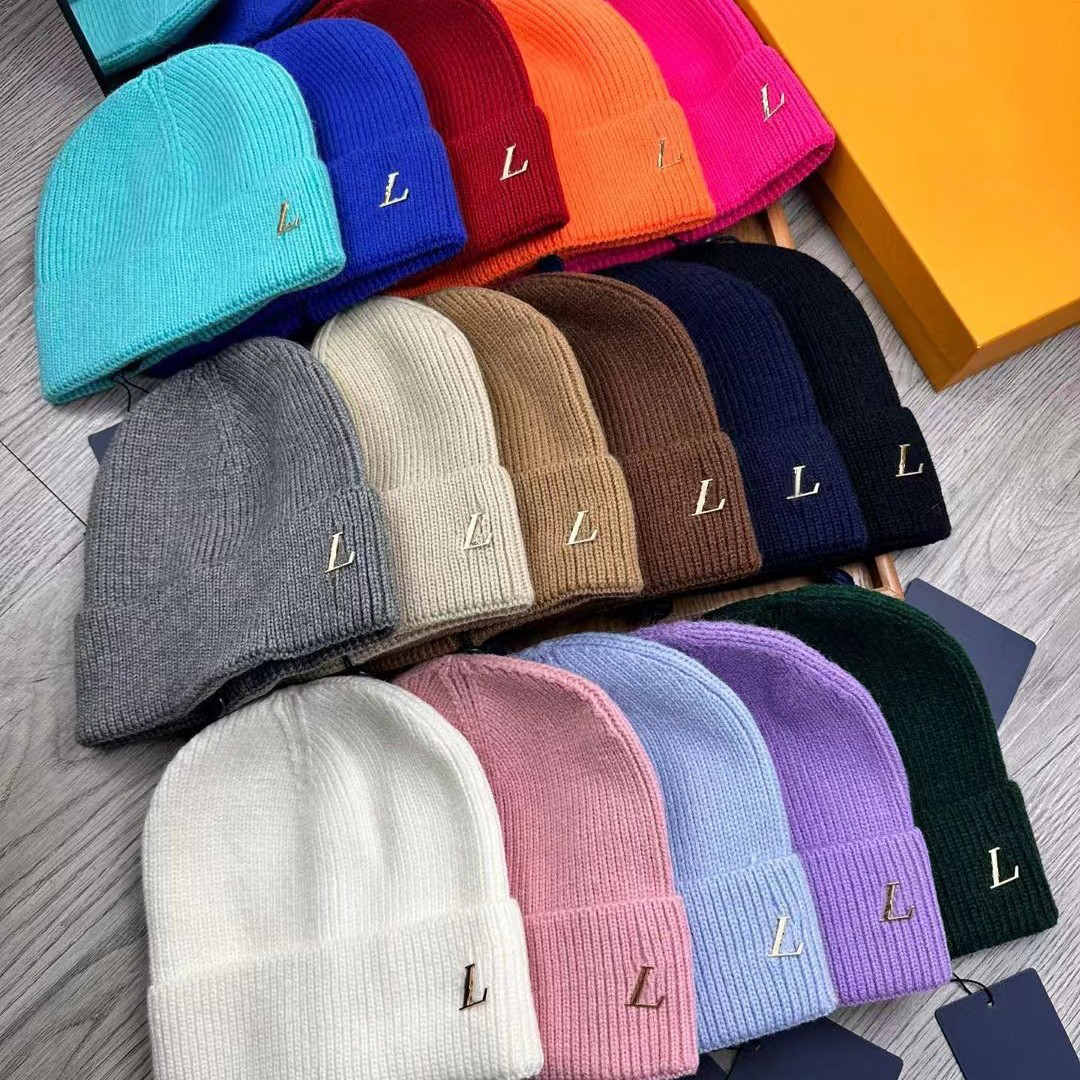 Beanie Hat Bonnet Metal Label Knitted Hat Versatile Warm Couple Casual Cold Hat Trendy Fashion Solid Color Daily Versatile