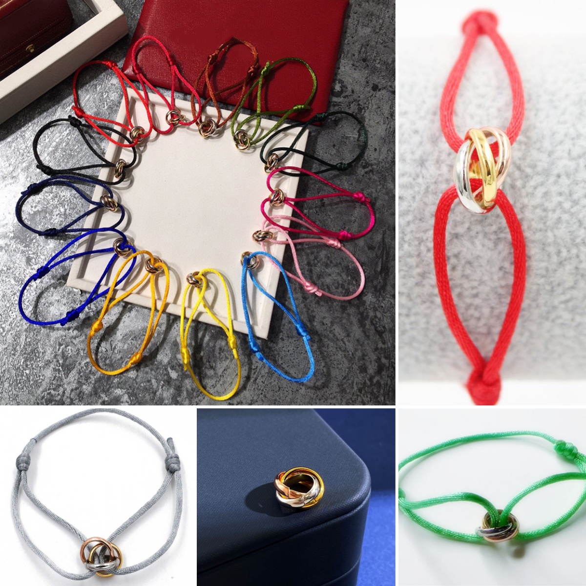 Bracelets de charme de style de style Amérique de l'Europe marque Femmes Trinity Ring String Magnetic Backle Hand Corde Plaid Design Gravure Lett