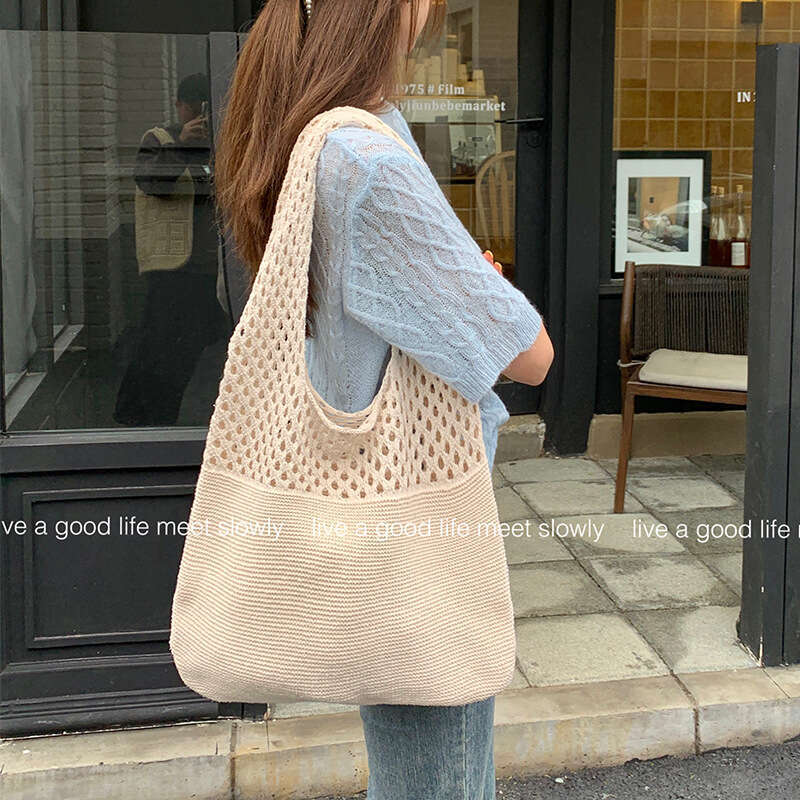 New Japanese And Korean Tote Mesh Hollow Women's Shoulder Knitted Bag Handbag B2