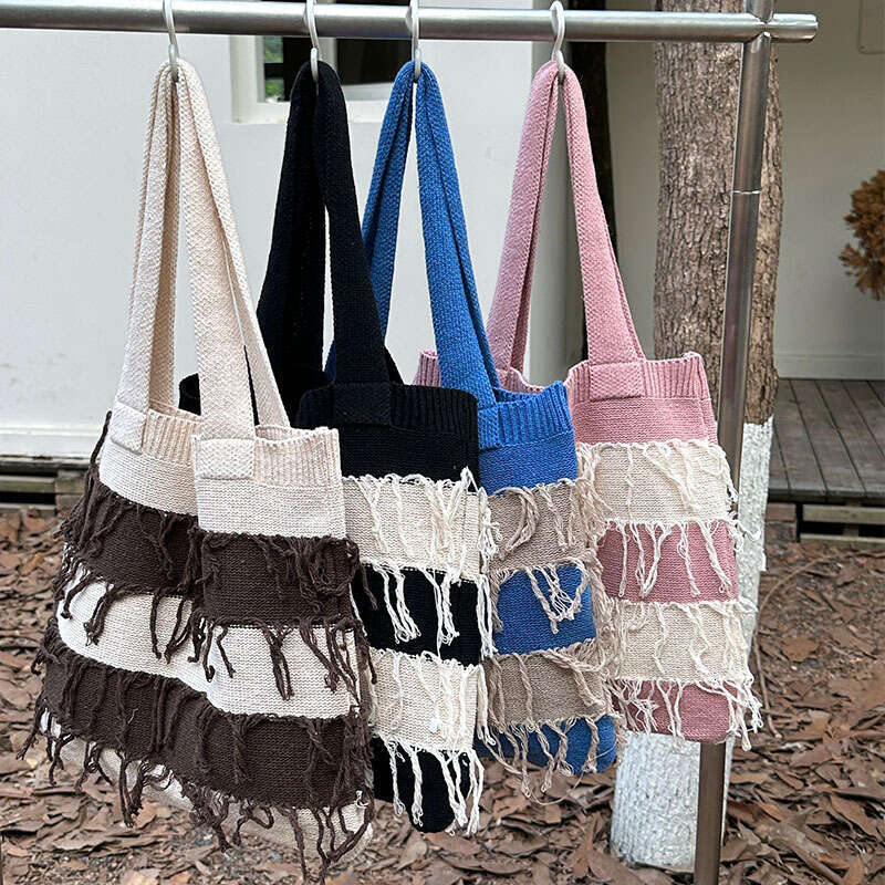 New Retro Knitted Woven Tassel Fashion, Women's High-End Sense, Shoulder Bag, Handbag, Shopping Bags B1