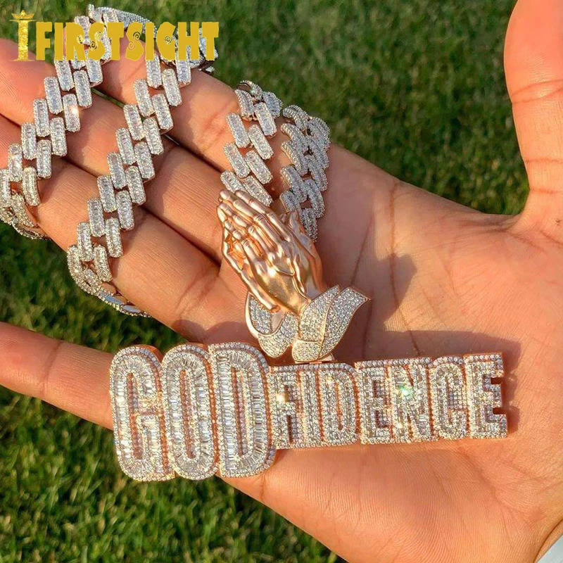 Iced Out Pendants Necklaces Bling Cubic Zirconia CZ Letter God Fidence Charm For Men Women Hip Hop Jewelry 241120