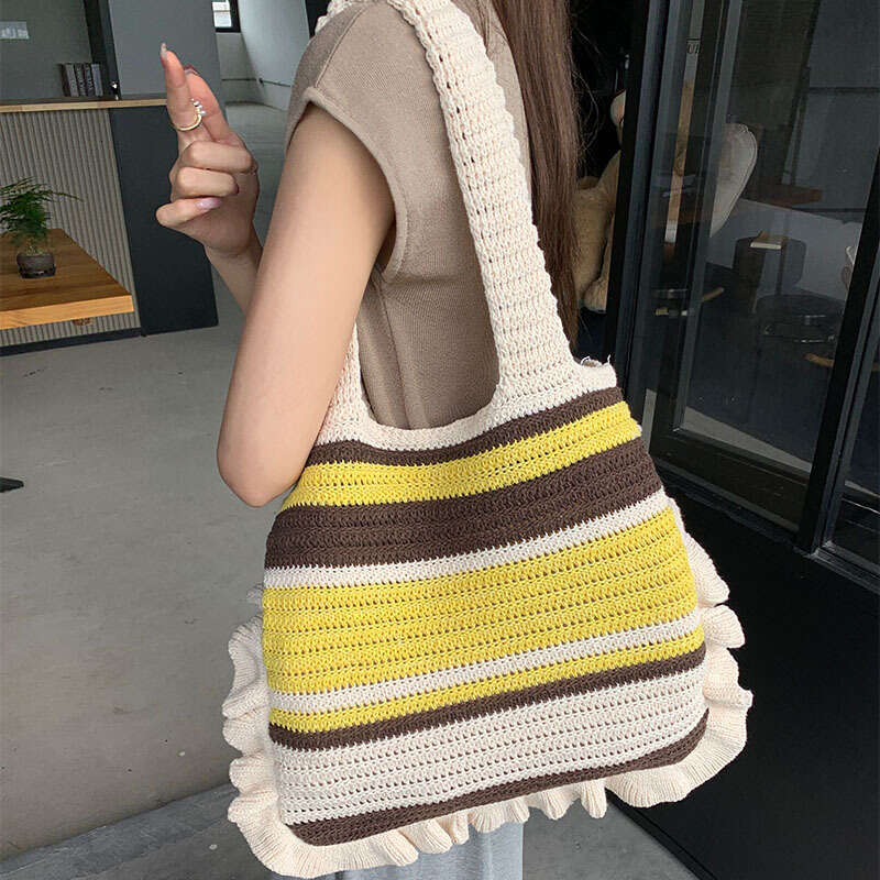New Retro Knitted Hand Woven Tote Woolen Women's Hand-Held Shoulder Bag, Shopping Bag B1