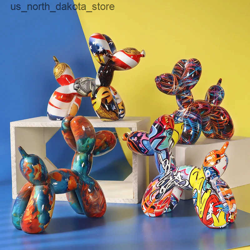 Decorative Objects Figurines Nordic Modern Art Resin Graffiti Sculpture Balloon Dog Statue Creative Colored Craft Figurine Gift Home Office Desktop De