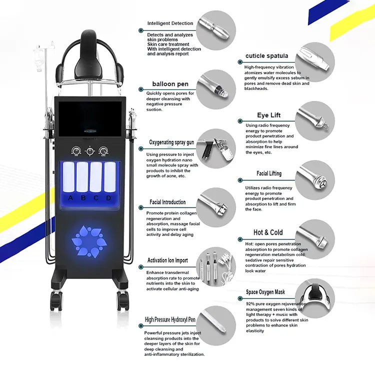New Technology 11 in 1 Skin Intelligent Detection Oxygen Mask Skin Whitening Face Dermabrasion H2O2 Oxygen Jet Aqua Peeling Skin Purification Machine