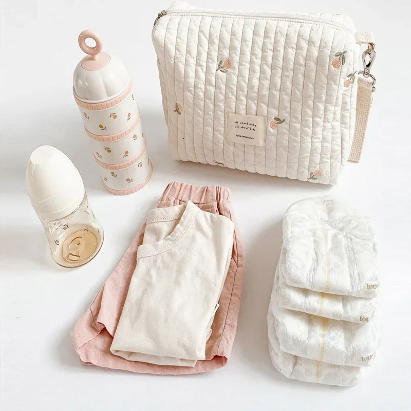 Portable Stroller Nappy Quilted Baby Diaper Caddy Organizer Embroidered Mommy Bags Babies Accessories Changing Bag Storage