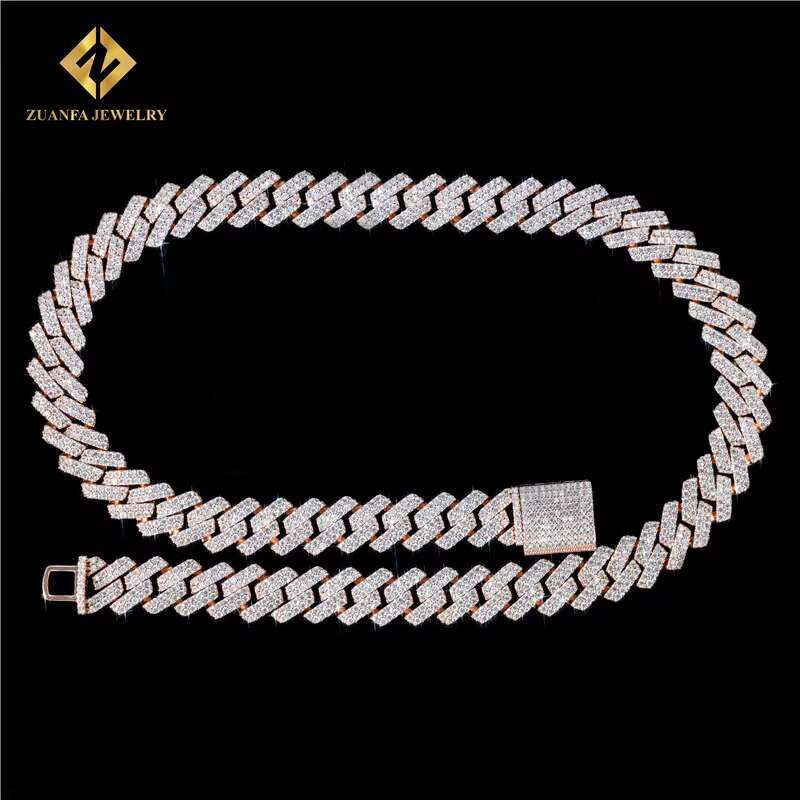 Iced Out Jewelry White Yellow Rose Gold Color 15Mm Two Row Vvs Moissanite Cuban K Chain Chocker