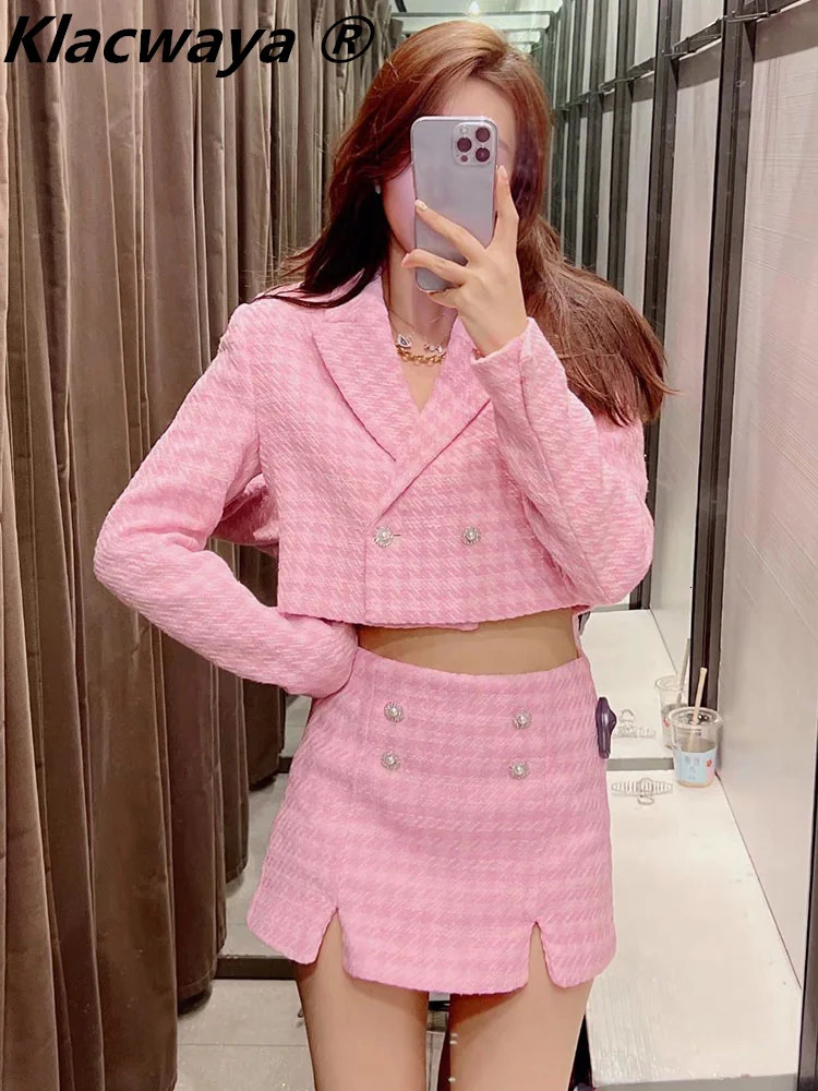 Klacwaya tweed set 2-piece fashionable jacket womens shorts set womens shorts 241130