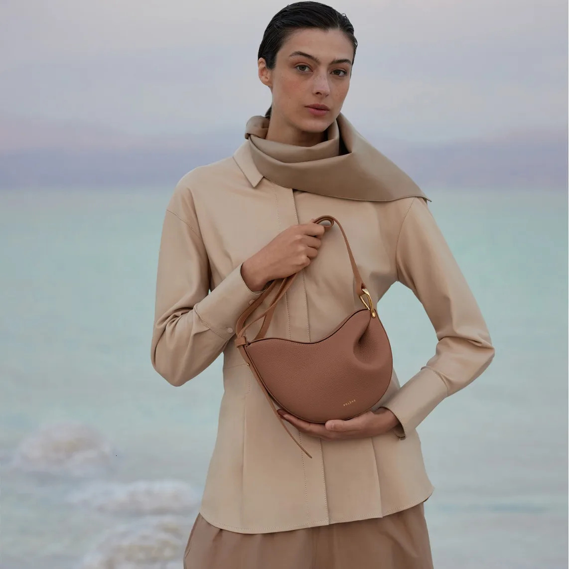 Fashionable Nichepolone Series Messenger Lychee Pattern Cow Leather Crossbody Bag Soft Shape Authentic Women's