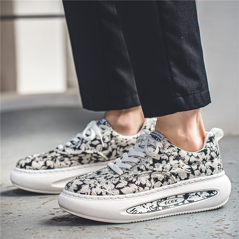 New Ral Fabric Casual Thick Soled Fashionable Men's Walking Shoes, Versatile Sports Training Board Shoes