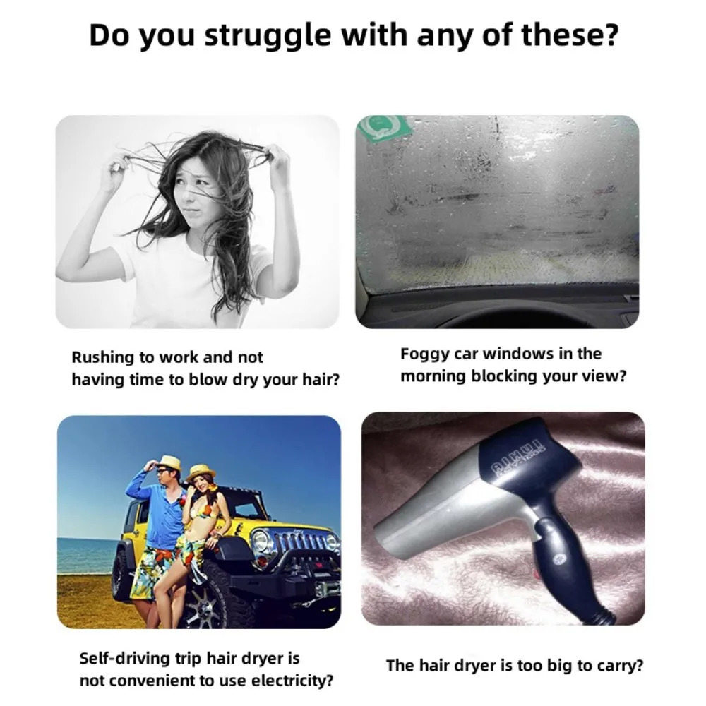 Portable 12V tyling Hair Dryer Cold Folding Blower Window Defroster Adjustable wind speed Low noise Universal HairDryer 241118