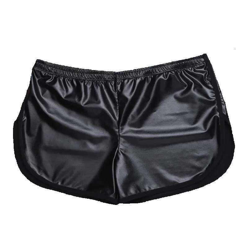 Mens Lingerie Wet Look Faux Leather Sport Hot Boxer Shorts Exotic Pants with a Back Pocket Gay Men Nightclub Pole Dance Shorts1