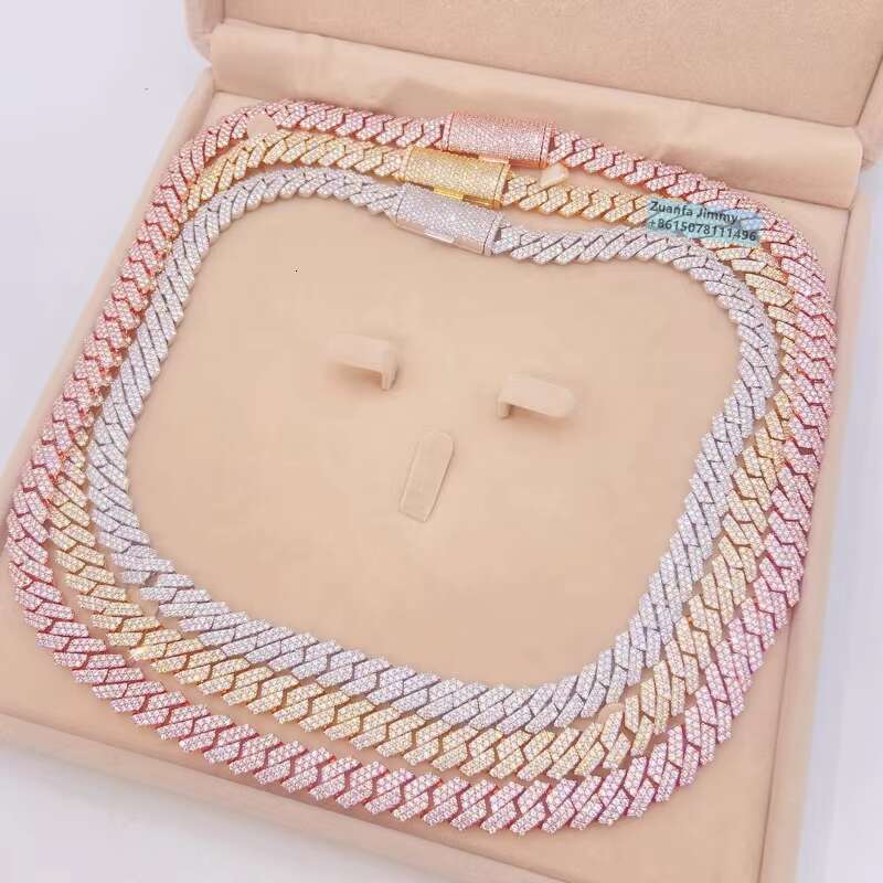 Custom Made Solid Sier 10Mm Width Fashion Jewelry S Pass Dia Tester Moissanite Cuban Chain Necklace