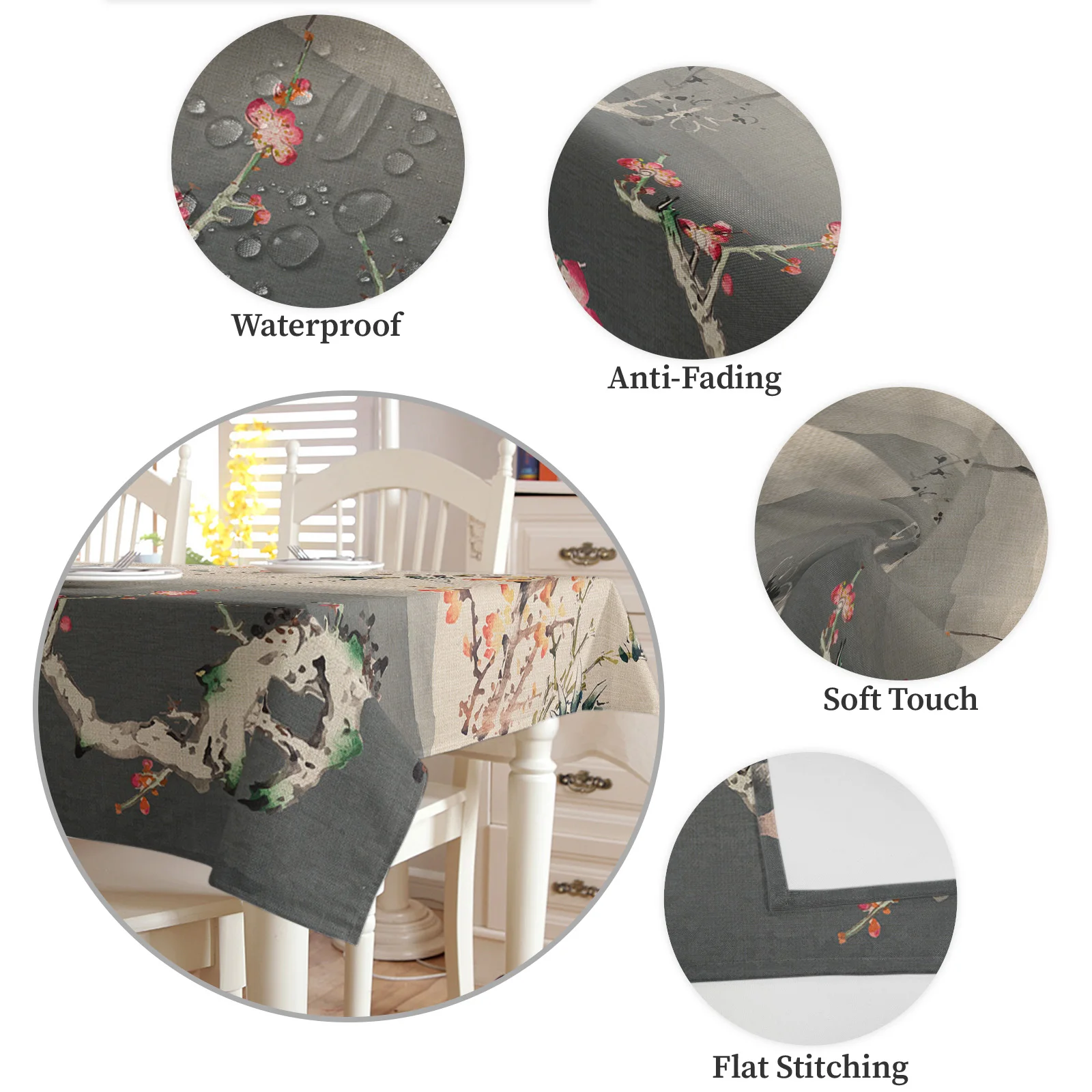 Chinese Painting Plum Blossom Landscape Waterproof Tablecloth Party Decorations Rectangle Table Cloth Kitchen Table Decor 36