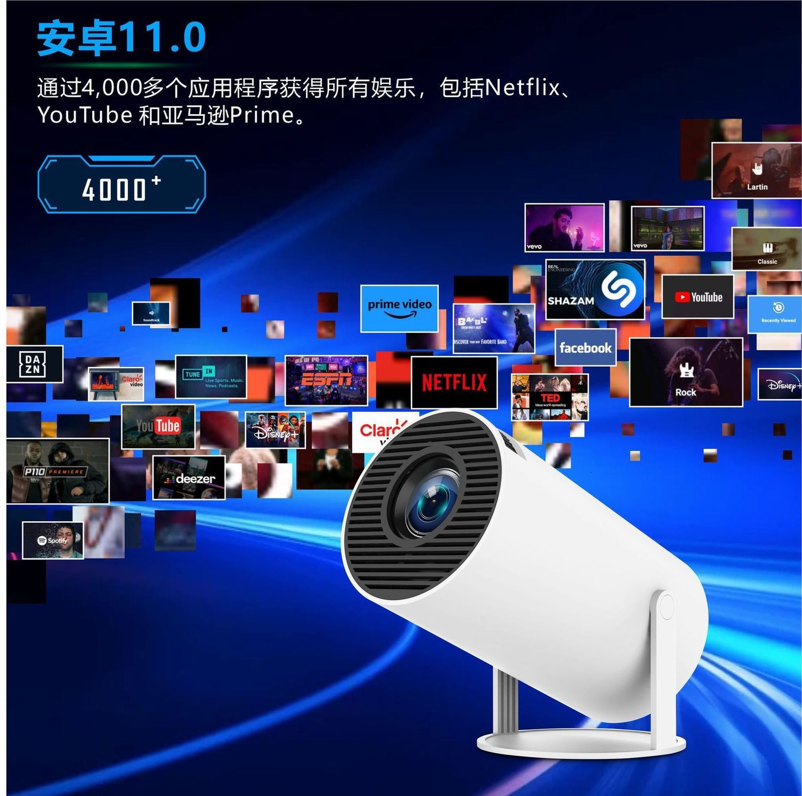 HY300Pro Home 4K Portable LCD Ultra HD Living Room Wall Projection Wireless Same Screen Projector 241019