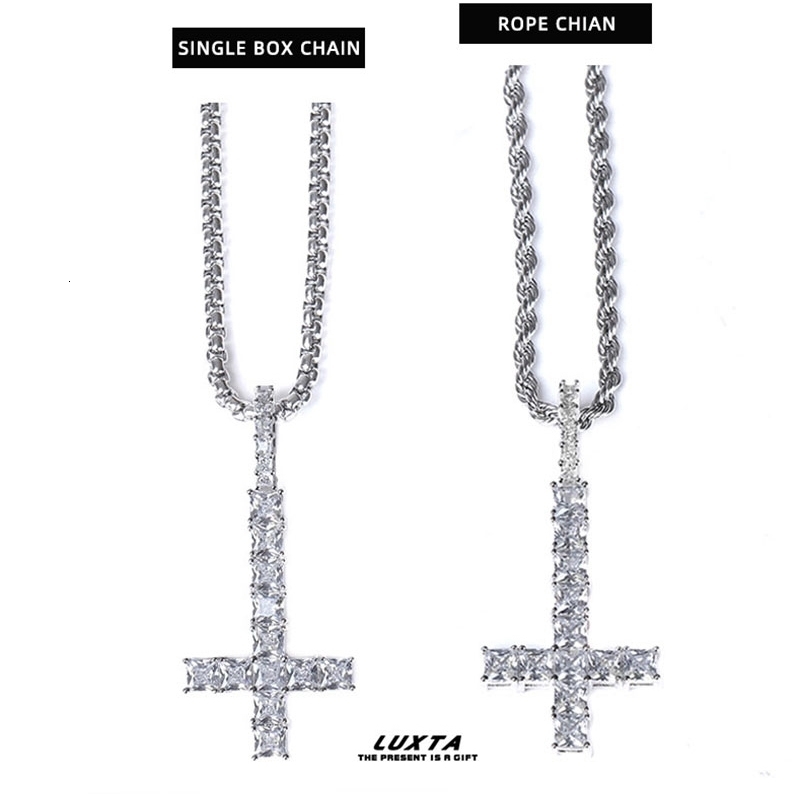 LUXTA Upside Down Crosses Necklace Reverse Cross Pendant High Quality Square Stones Hiphop Fit Jewelry 241120