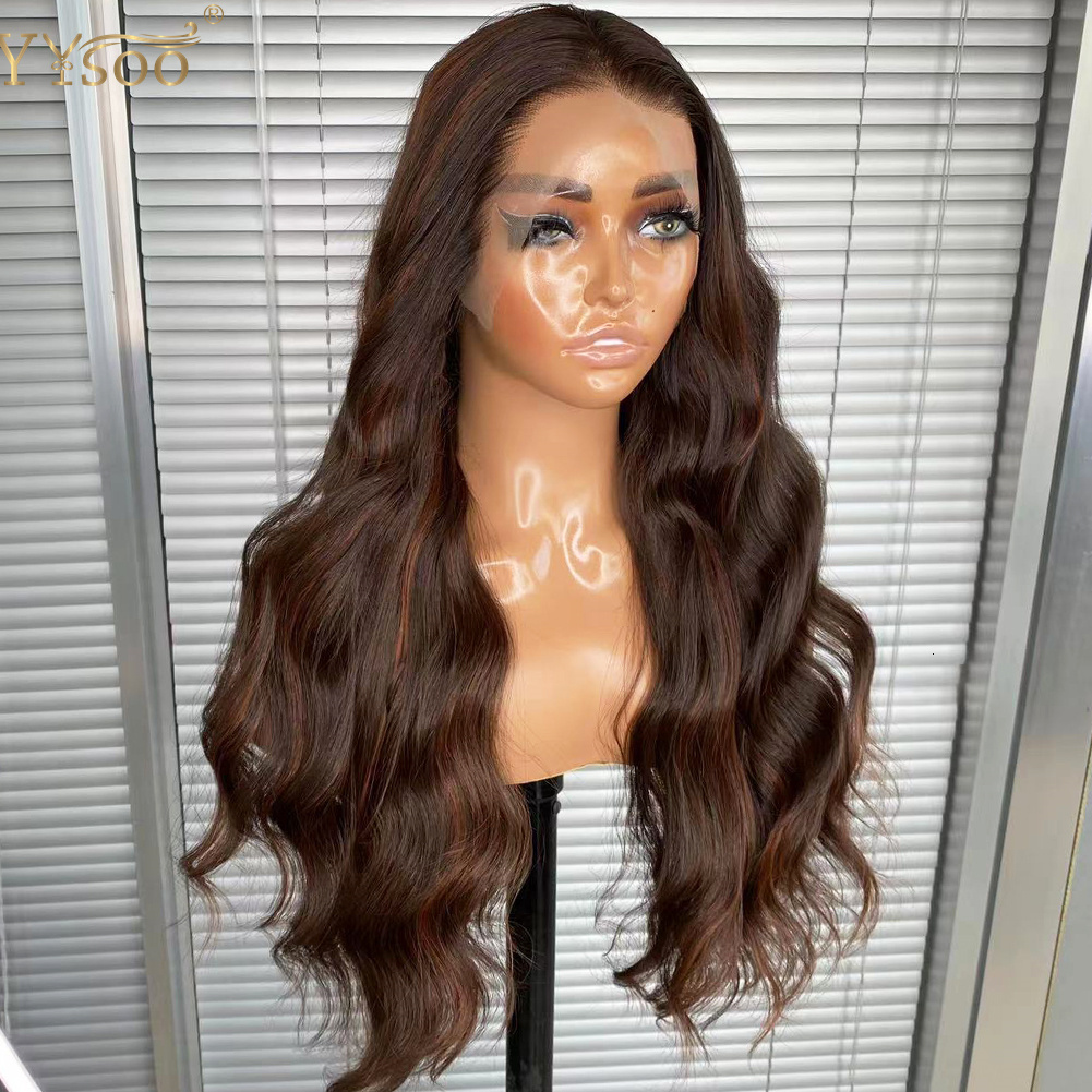 Yysoo Long Water Wave Highlights 13X4 Futura Synthetic Hair Lace Front Wigs For Black Women Pre Plucked Haire Glueless Wig