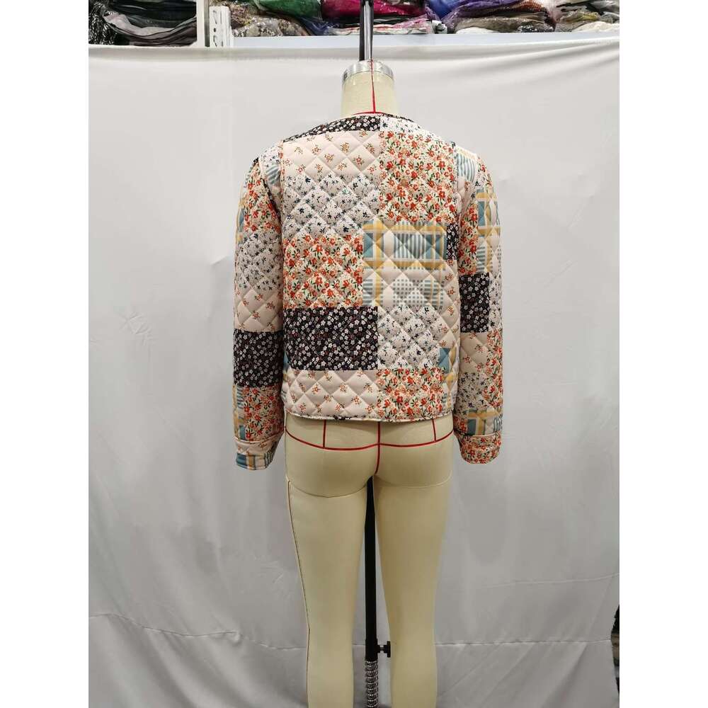 Autumn Product European and American Women's Street Fashion Top Splicing Quilted Cotton Coat W028 5756 2024 Versatile New Trendy Clothing Ins