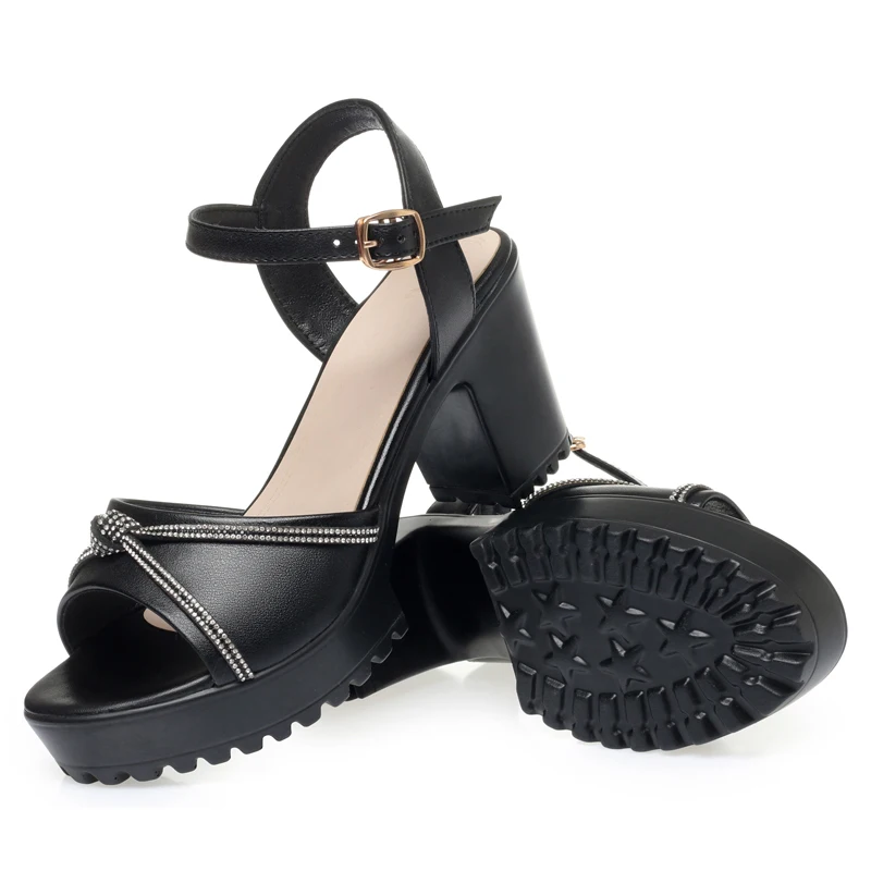 AIYUQI Women Sandals High Heels Genuine Leather Fashion Women Sandals Large Size Rhinestone Summer Sandals Women
