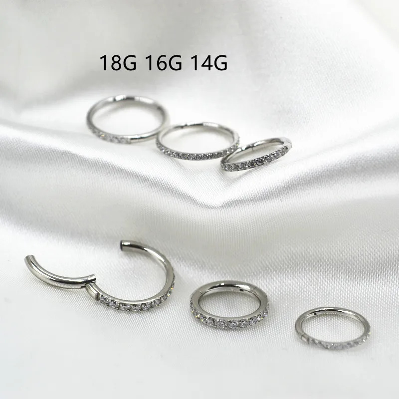 10pcs/Lot 316L Steel 18G 16G 14G Nose Seamless Hinged Segment Septum Clicker Ring Ear Cartilage Rook Helix Hoop Ring CZ 241120