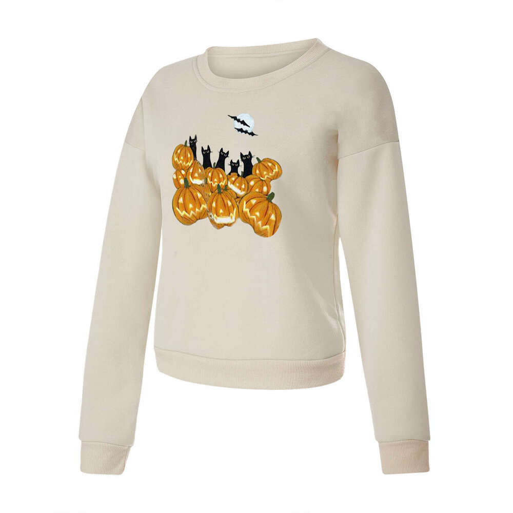 2024 autumn and winter new Korean round neck Halloween top long sleeved fashionable 3D printed casual sweatshirt