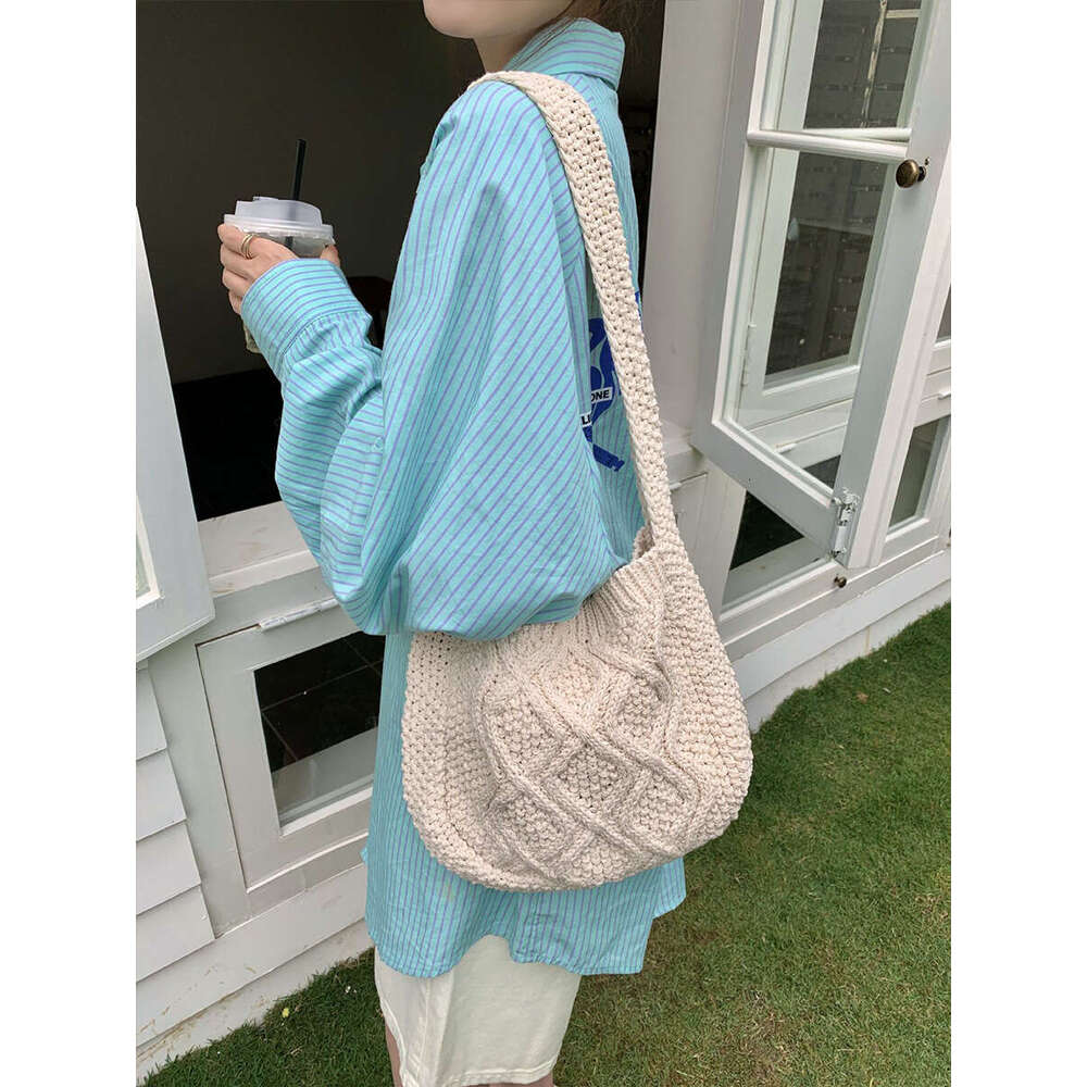 New Knitted Art Crossbody Bags Solid Color Tote Spinach Twist Shoulder Women's Bag