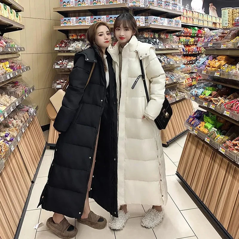 Cotton Jacket Women Down Cotton Jacket Winter Thickened Long Coat Loose and Versatile Extra Long Knee Cotton Jacket 241202