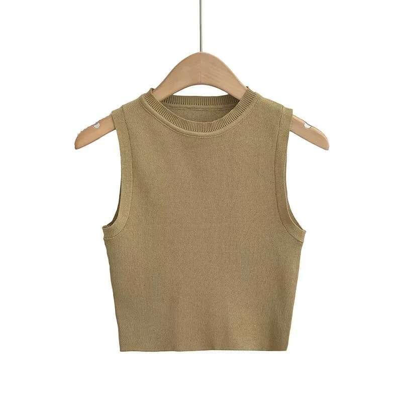 Summer European and American Style Sleeveless Elastic Short Knitted Tank Top for Women C83614 2024 Versatile New Trendy Clothing Ins